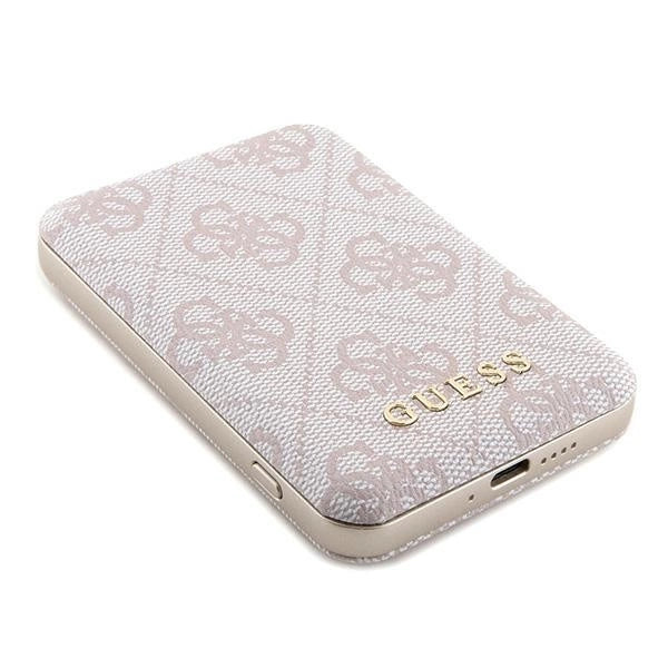 Guess Powerbank inductive 15W GUPB5FP4EMGP 5000mAh pink/pink 4G Leather Metal Logo MagSafe