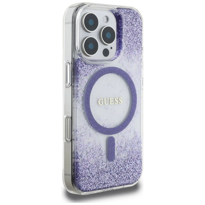 Guess HC Resin Bottom Glitter MagSafe case for iPhone 16 Pro Max - purple