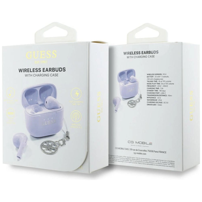 TWS Guess Glossy Effect Printed Classic Logo &amp; Charm Headphones - Lavender