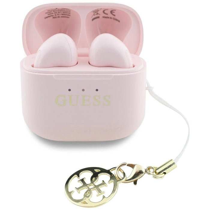 TWS Guess Glossy Effect Printed Classic Logo &amp; Charm Headphones - Pink