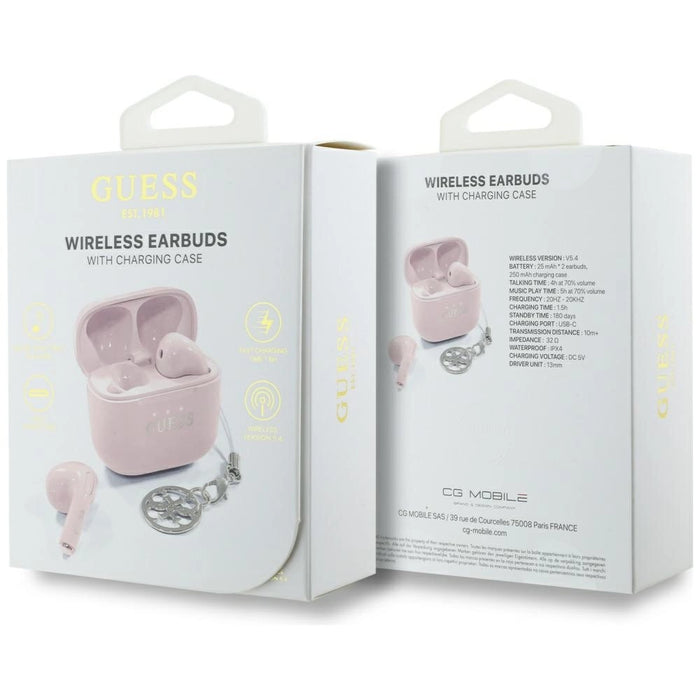 TWS Guess Glossy Effect Printed Classic Logo &amp; Charm Headphones - Pink