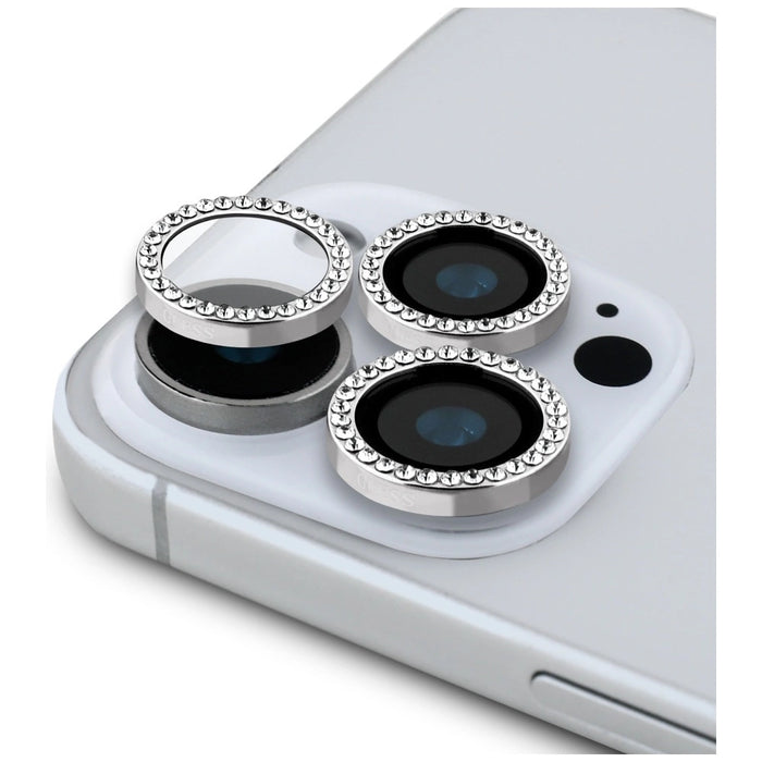 Guess BP Rhinestone 2in1 Screen Protector and Camera Lens Set for iPhone 16 Pro Max - Silver