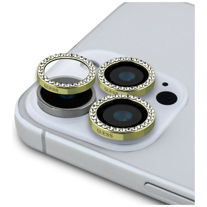 Guess BP Rhinestone 2in1 Screen Protector and Camera Lens Set for iPhone 16 Pro Max - Gold