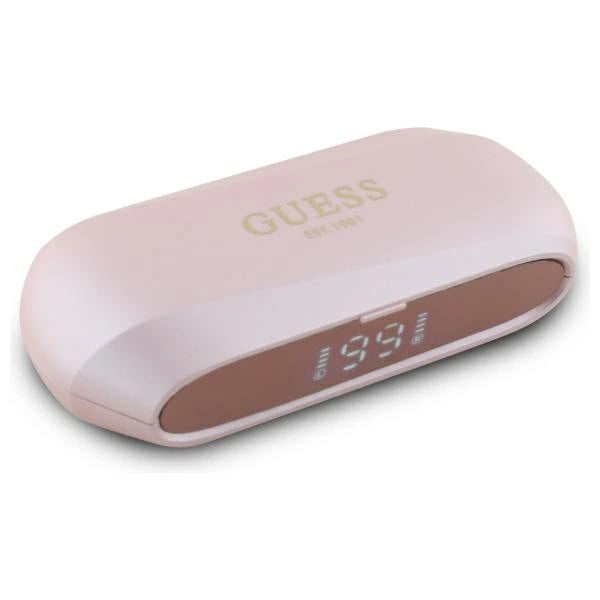Guess Elongated Metalic Printed Logo Bluetooth TWS Headphones + Docking Station - Pink