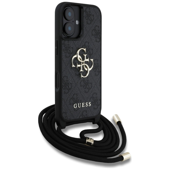 Guess 4G Big Logo Cord Stap Crossbody Case for iPhone 16 Black