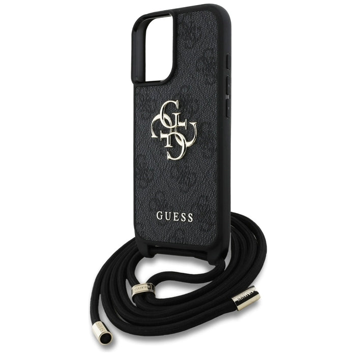 Guess 4G Big Logo Cord Stap Crossbody Case for iPhone 16 Black