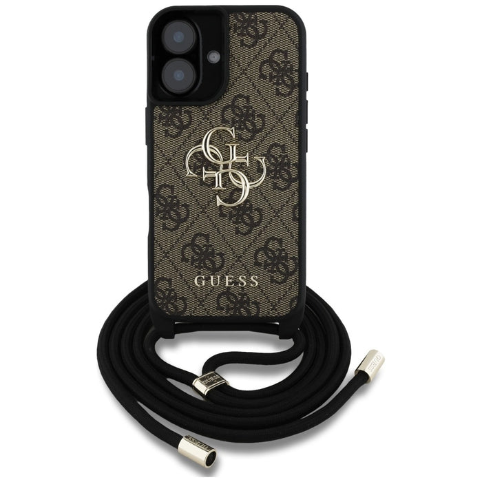 Guess 4G Big Logo Cord Stap Crossbody Case for iPhone 16 Plus Brown