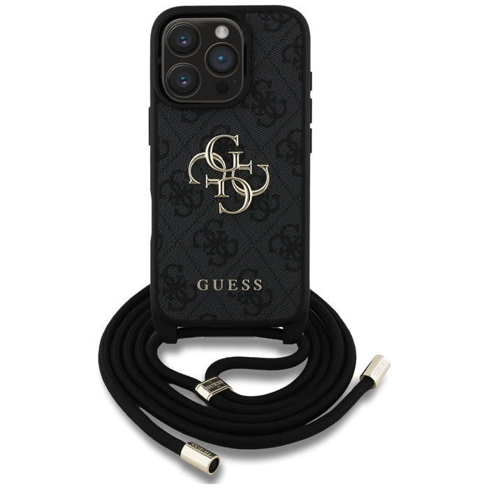 Guess 4G Big Logo Cord Stap Crossbody Case for iPhone 16 Pro Max black