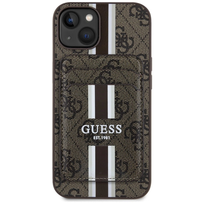 Guess 4G Stripes case with Magsafe wallet for iPhone 15 brown