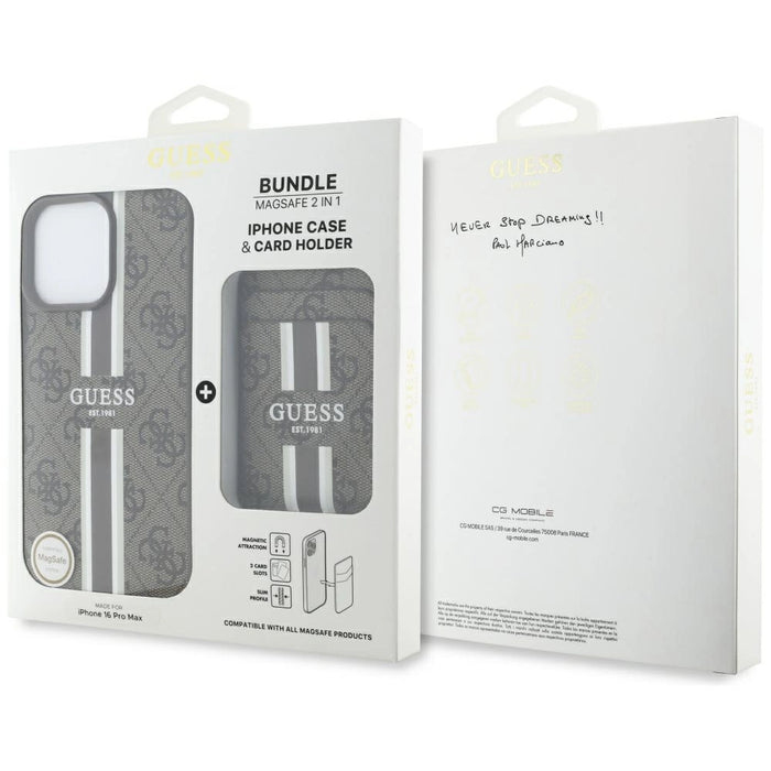 Guess 4G Stripes case with Magsafe wallet for iPhone 16 Pro Max brown