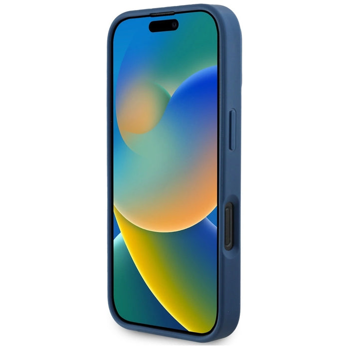 Guess Grained Printed Flower Pattern MagSafe case for iPhone 16 Pro Max blue