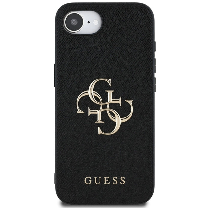Guess PU Grained 4G Metal Logo case for iPhone 16e - black
