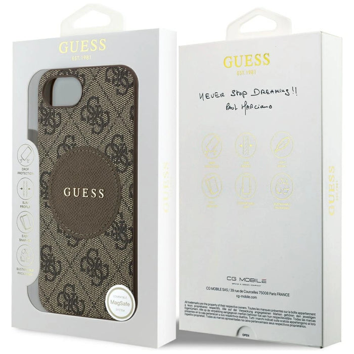 Guess 4G Circle Classic Logo MagSafe case for iPhone 16e - brown