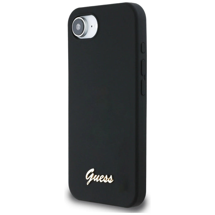 Guess Silicone Script Metal Logo MagSafe iPhone 16e Case - Black