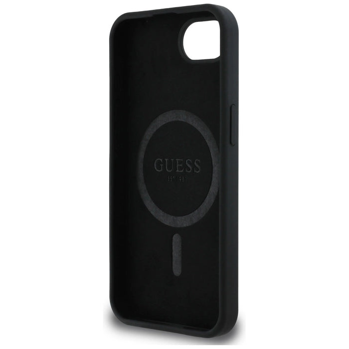 Guess Silicone Script Metal Logo MagSafe iPhone 16e Case - Black