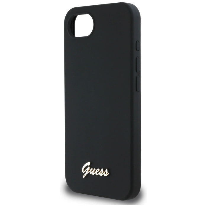 Guess Silicone Script Metal Logo MagSafe iPhone 16e Case - Black