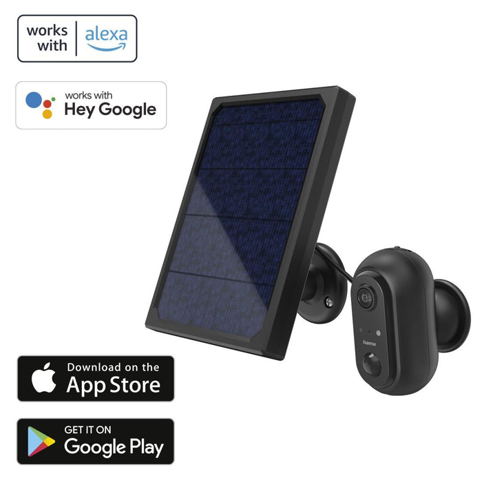 Hama WiFi Outdoor Camera, With Solar Panel, Batteries, Motion Detector, 1080p