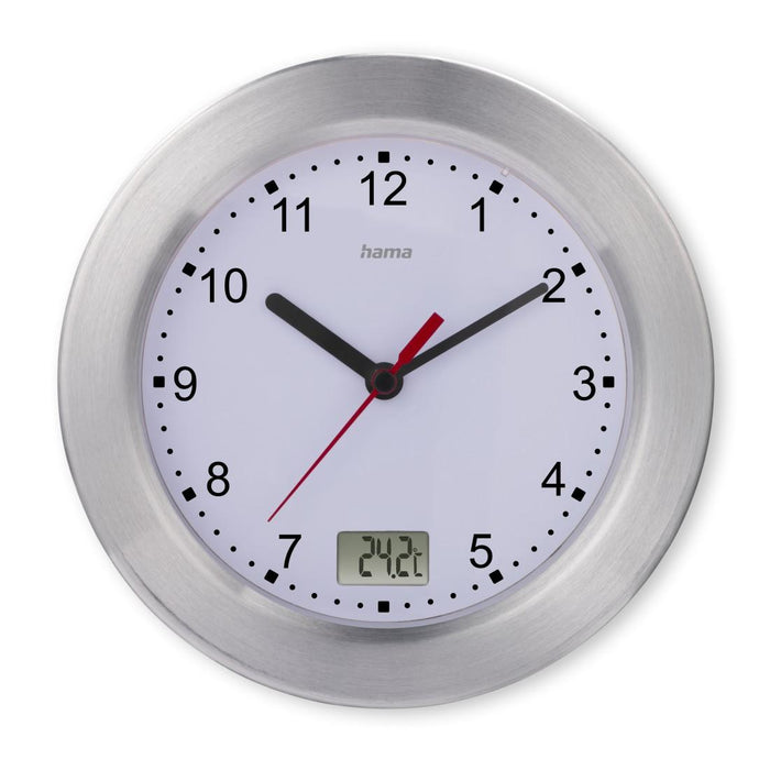 Hama bathroom clock "Mauritius", wall clock with thermometer, Ø 17 cm, aluminium