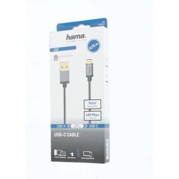 Cable HAMA, USB-C male - USB-A male, 0.75 m., 5 stars, 480Mbit/s, Black