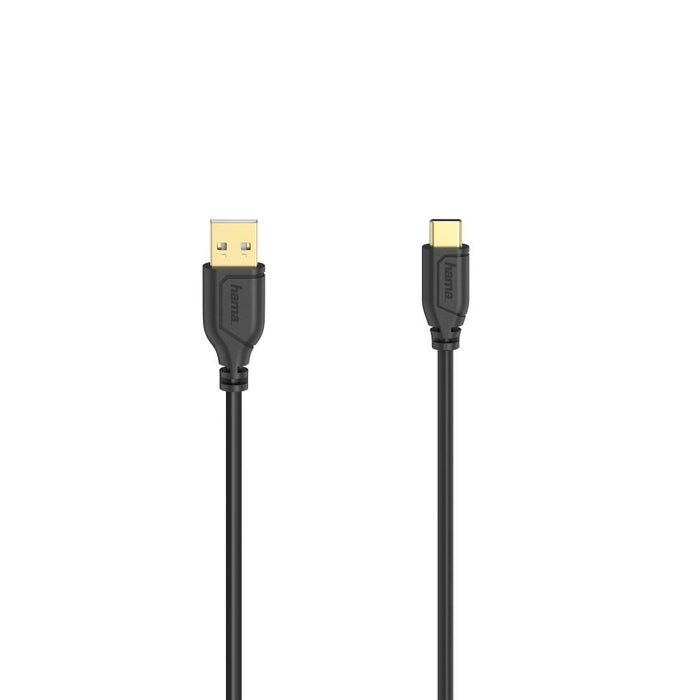 Cable Hama Flexi-Slim USB-C - USB-A 2.0 male, 0.75m, thin, gold-plated, black