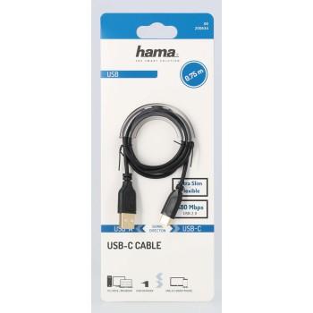 Cable Hama Flexi-Slim USB-C - USB-A 2.0 male, 0.75m, thin, gold-plated, black