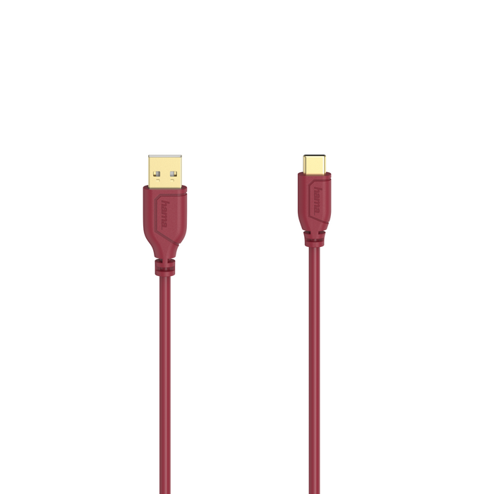 Cable Hama Flexi-Slim USB-C - USB-A 2.0 male, 0.75m, thin, gold-plated, red
