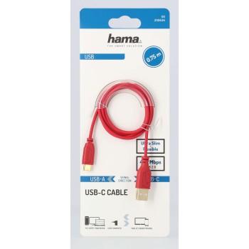 Cable Hama Flexi-Slim USB-C - USB-A 2.0 male, 0.75m, thin, gold-plated, red