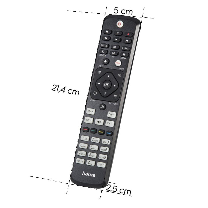 Hama Universal Remote for Philips TVs, IR, Learnable, Illuminated Buttons