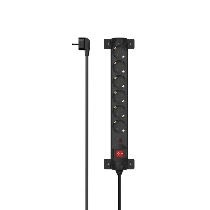 HAMA Power Strip, Rotating, 6 Sockets, 1.4m, Surge Protection, On/Off Button, 360°, Black