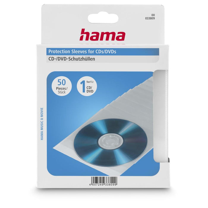 HAMA Protective envelopes for CD/DVD, 50 pcs., transparent