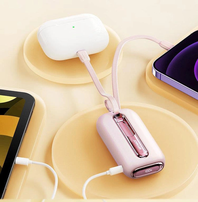 Joyroom mini powerbank 10000mAh Colorful Series 22.5W with 2 built-in USB C and Lightning cables pink (JR-L012)