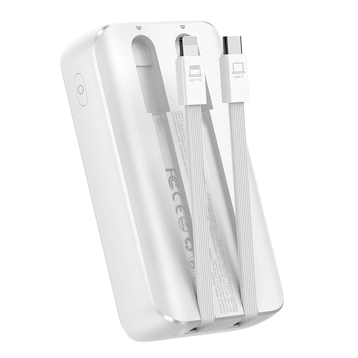 Mini power bank with built-in cables Joyroom JR-PBC06 30W 10000mAh - white