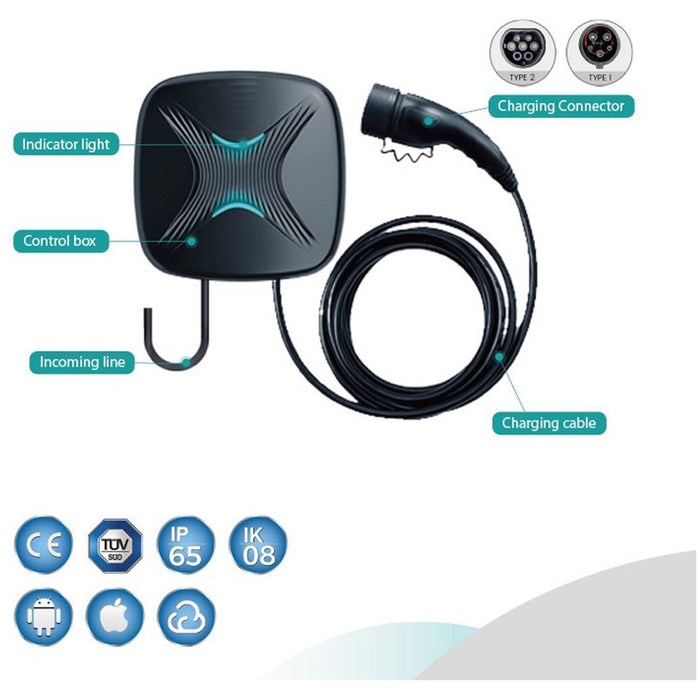 CAR CHARGING STATION 22KW WITH CABLE TYPE2 / TYPE 1 CURRENT KT-EVC223