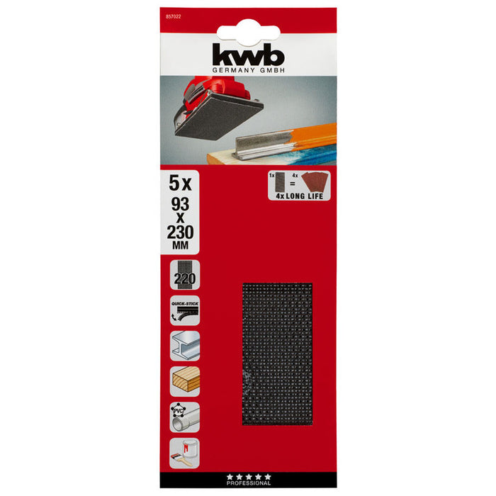 MESH PADS 5 NUMBERS 93X230MM K220 KWB