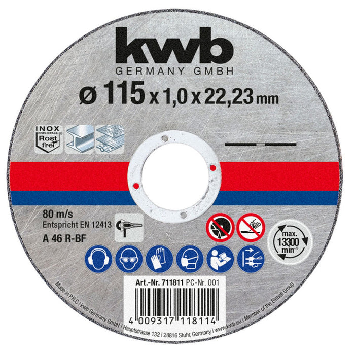 METAL AND INOX CUTTING DISC KWB 115x1x22.23