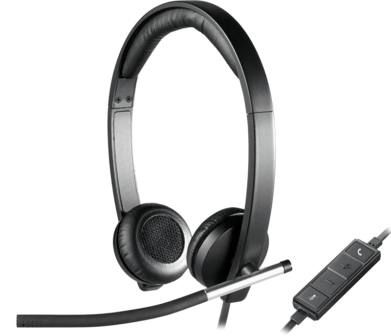 Logitech USB Headset H650e Stereo, Flexible Mic, In-line Controls, Echo Cancellation, Noise-cancelling, USB