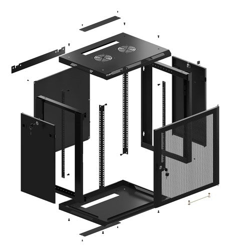 Lanberg rack cabinet 19" wall-mount 12U/600x450 with perforated door black (flat pack)