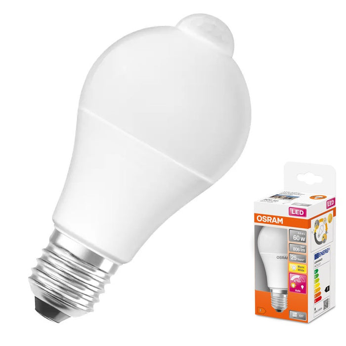 LED LAMPS CLA60 MOTION SENSOR 9W/827 230V E27 BOX LEDVANCE