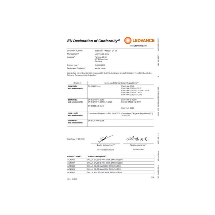 LED LAMP DULUX LED S7 EM & AC MAINS V 3.5W 840 G23 LEDVANCE