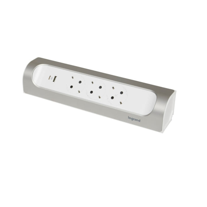 WIRELESS SPLITTING ANGLE 3x SHUKO+USB A+C LEGRAND - WHITE/ALUMINUM