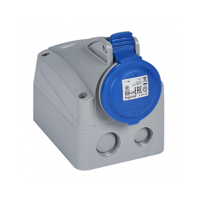 OUTDOOR MOUNTING CONTACT IP44 2P+E, 16A 220/250V LEGRAND - GRAY/BLUE