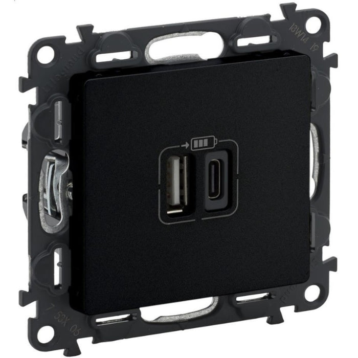 SOCKET 2xUSB A+C 5V 3A 15W LGR 756306 VALENA LIFE LEGRAND - BLACK