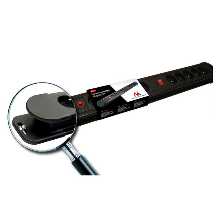 Maclean power strip, 10 outlet extension cord, 2 switches, protection and overload indication, 3680W, MCE10