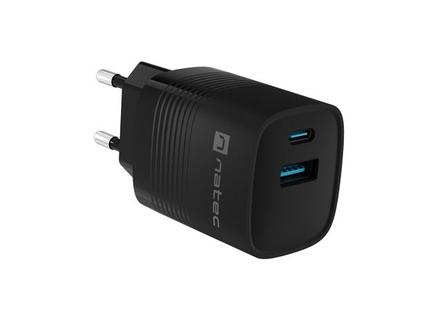 Natec USB Charger  Ribera Gan 1X USB-A + 1X USB-C 30W, Black