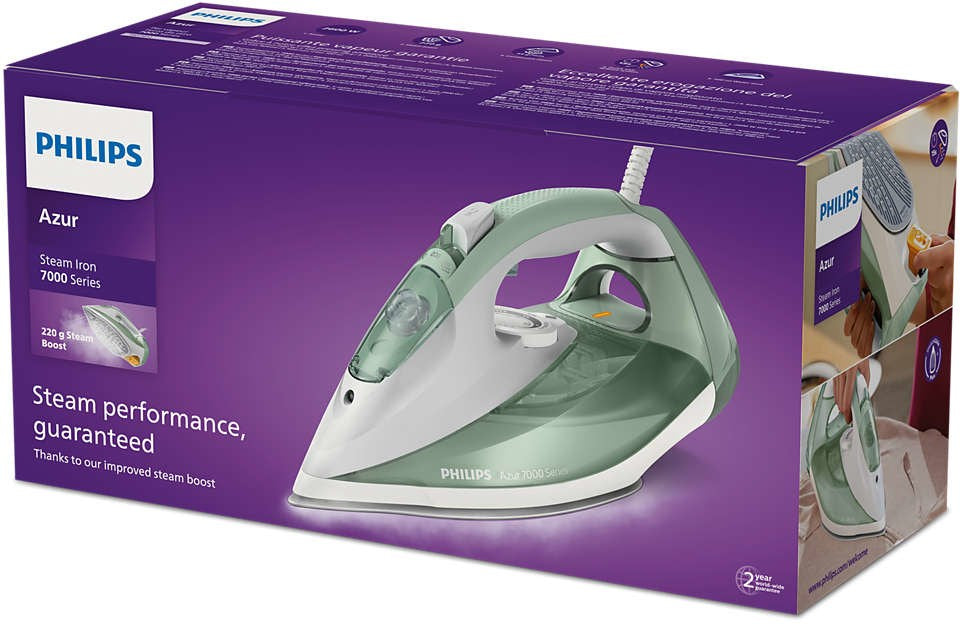 Philips 7000 series DST7012/70 iron Steam iron SteamGlide Plus soleplate 2600 W Green, Grey