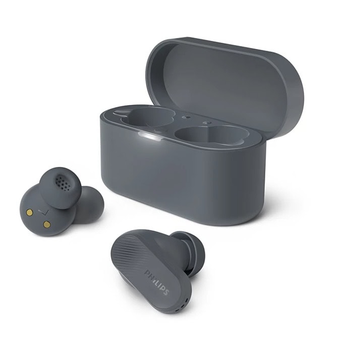 PHILIPS True Wireless Earbuds IPX4 Make calls using a single earbud Up to 24 hours play time gray