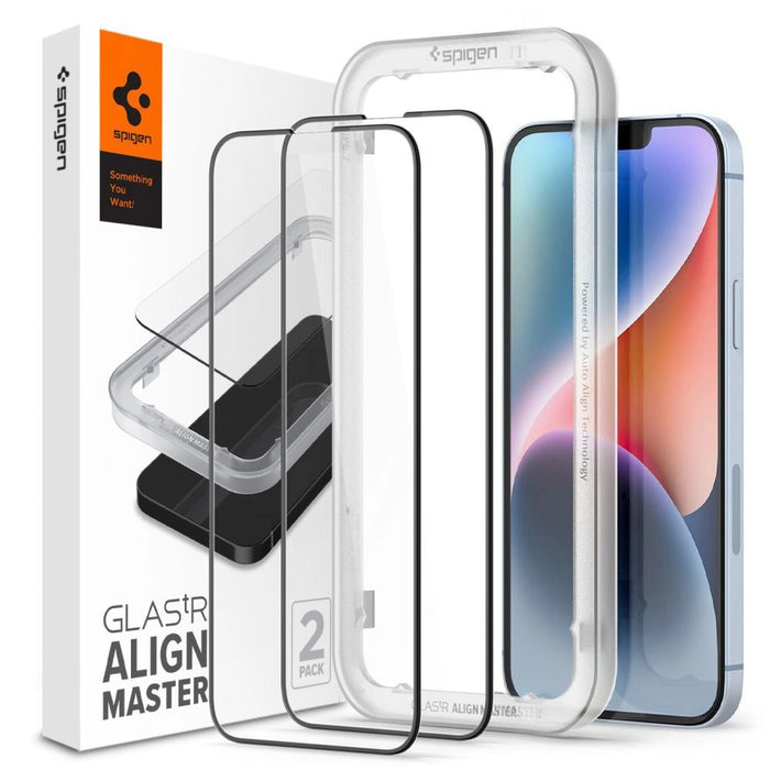 Spigen ALM Glass FC Tempered Glass for iPhone 13 / 13 Pro / 14 / 16e - Black 2 pcs.