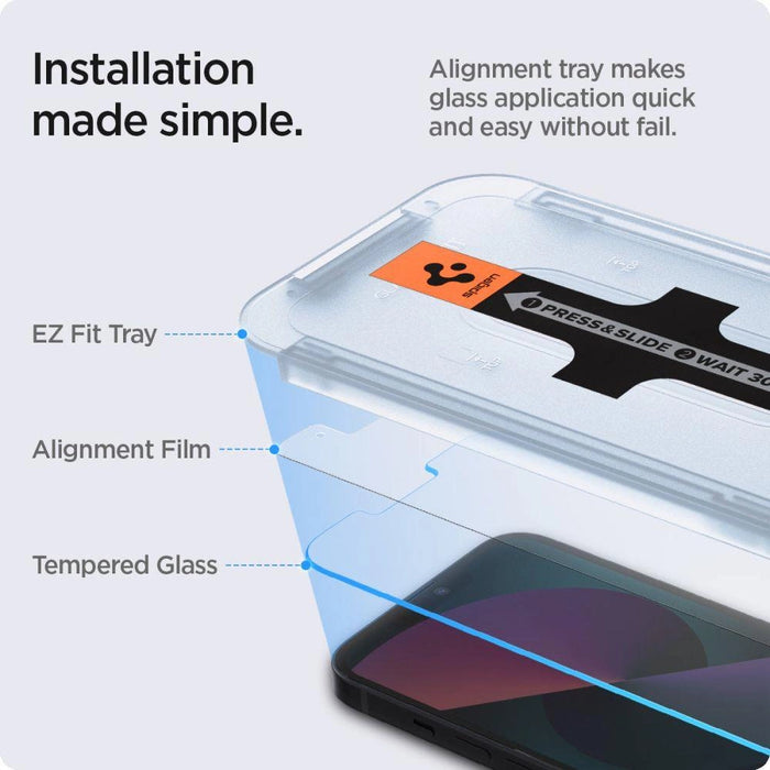 Spigen Glas.tR EZ Fit Tempered Glass for iPhone 13 / 13 Pro / 14 / 16e - 2 pcs.