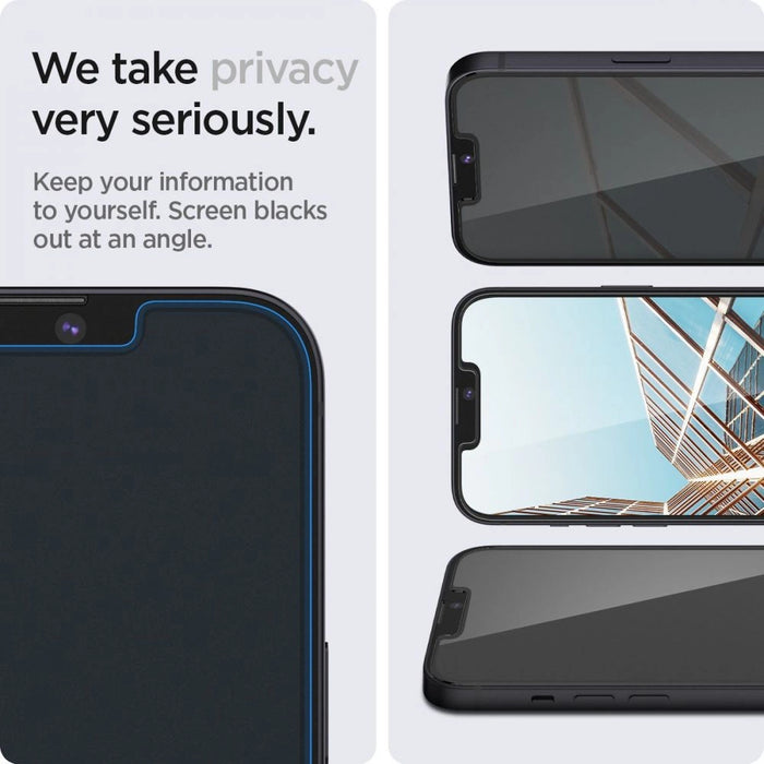Spigen Glas.tR EZ Fit Privacy Tempered Glass for iPhone 13 / 13 Pro / 14 / 16e - 2 pcs.