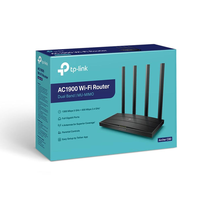 Wireless router TP-Link Archer C80 AC1900, 2.4/5 GHz, 600 - 1300 Mbps, 10/100/1000